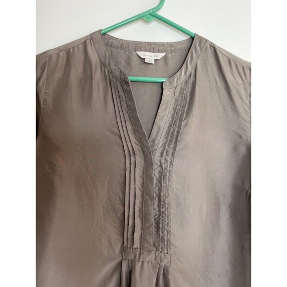 Garnet Hill 100% Silk V-Neck 3/4‎ Sleeve Ruffle Placard Neckline Blouse Gray 6 - Picture 3 of 7